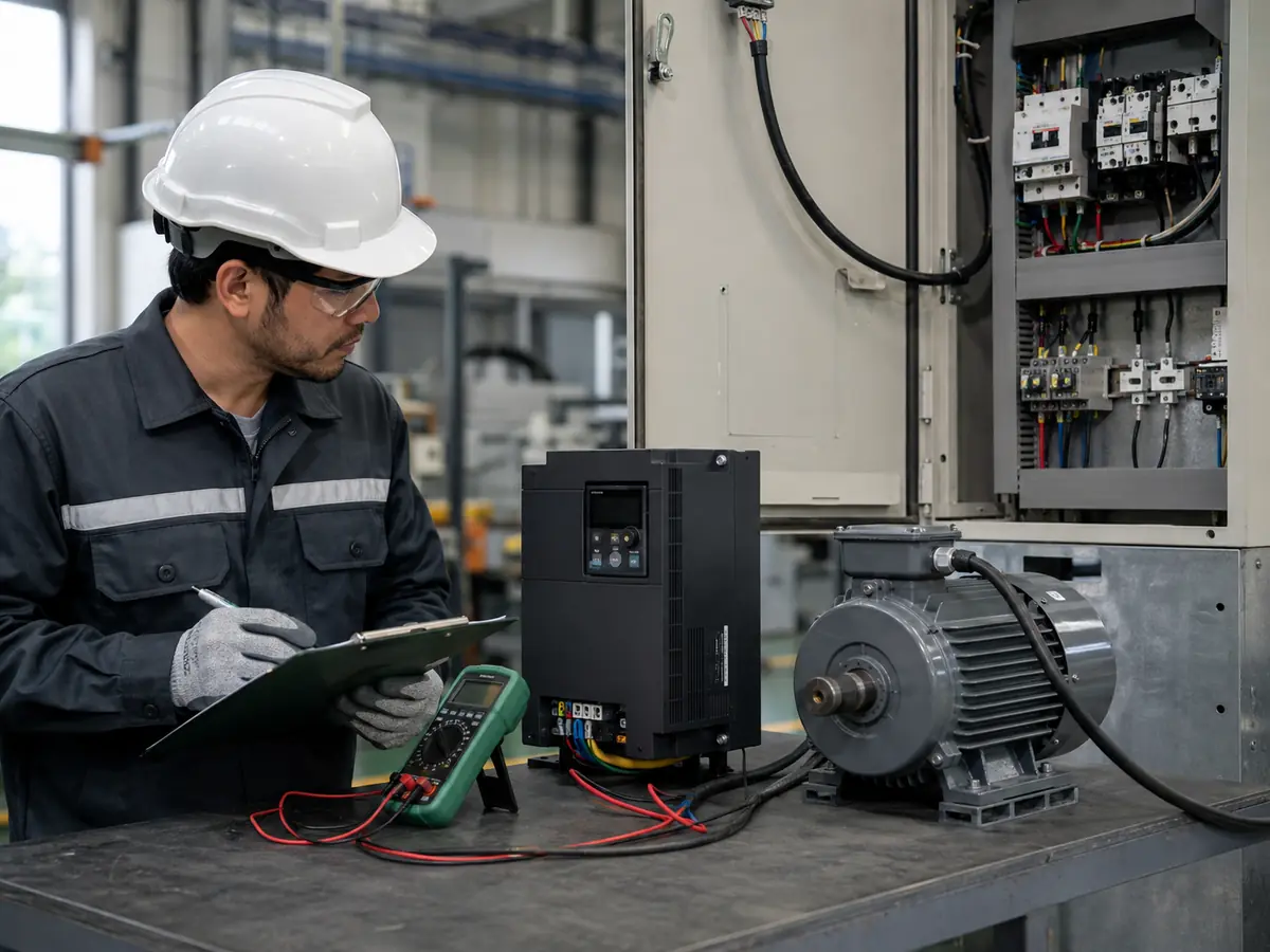 How to Choose a VFD by Load, Current, Voltage, and Duty Engineer comparing motor current, voltage, and load duty while choosing a VFD