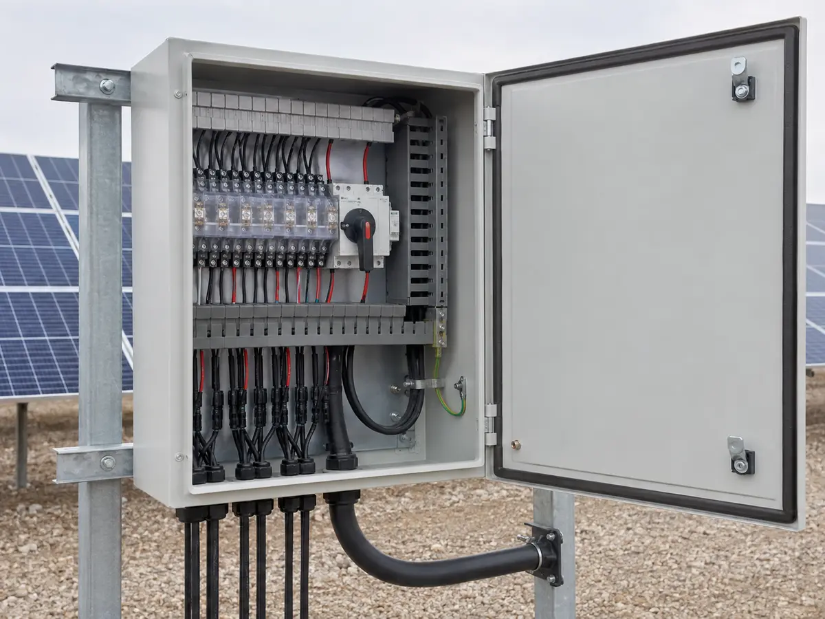 PV Combiner Box Cable Entry and Service Space PV combiner box cable glands output bend space and service access