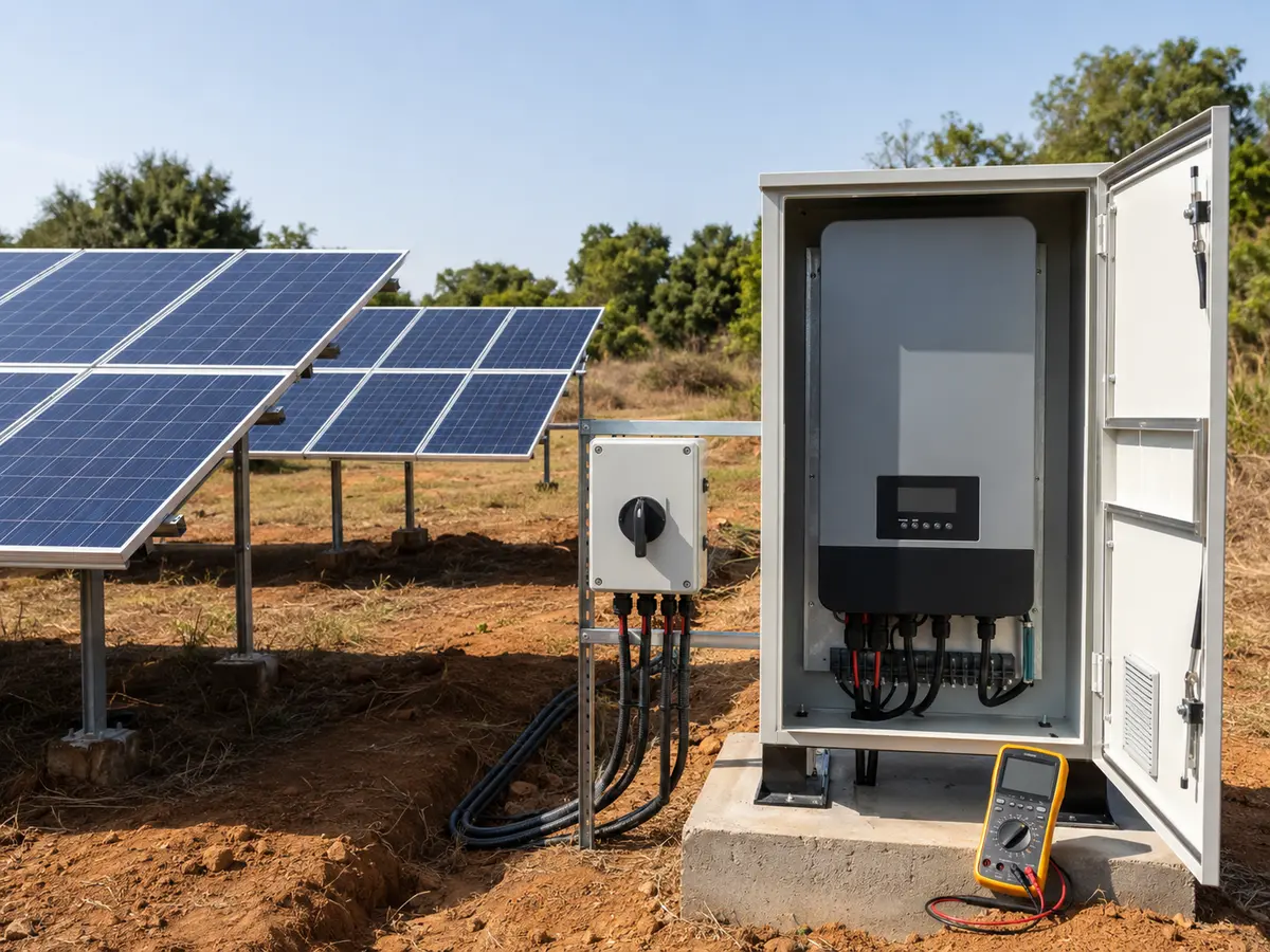 PV String Voltage Check for Solar Pump Inverter Photovoltaic modules in series checked against solar pump inverter MPPT and maximum DC voltage