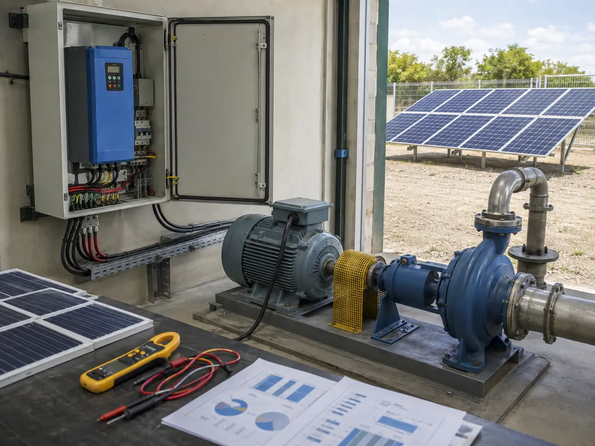 Solar Panel Sizing for Water Pumps Solar panel string sizing for a water pump inverter with voltage and current checks