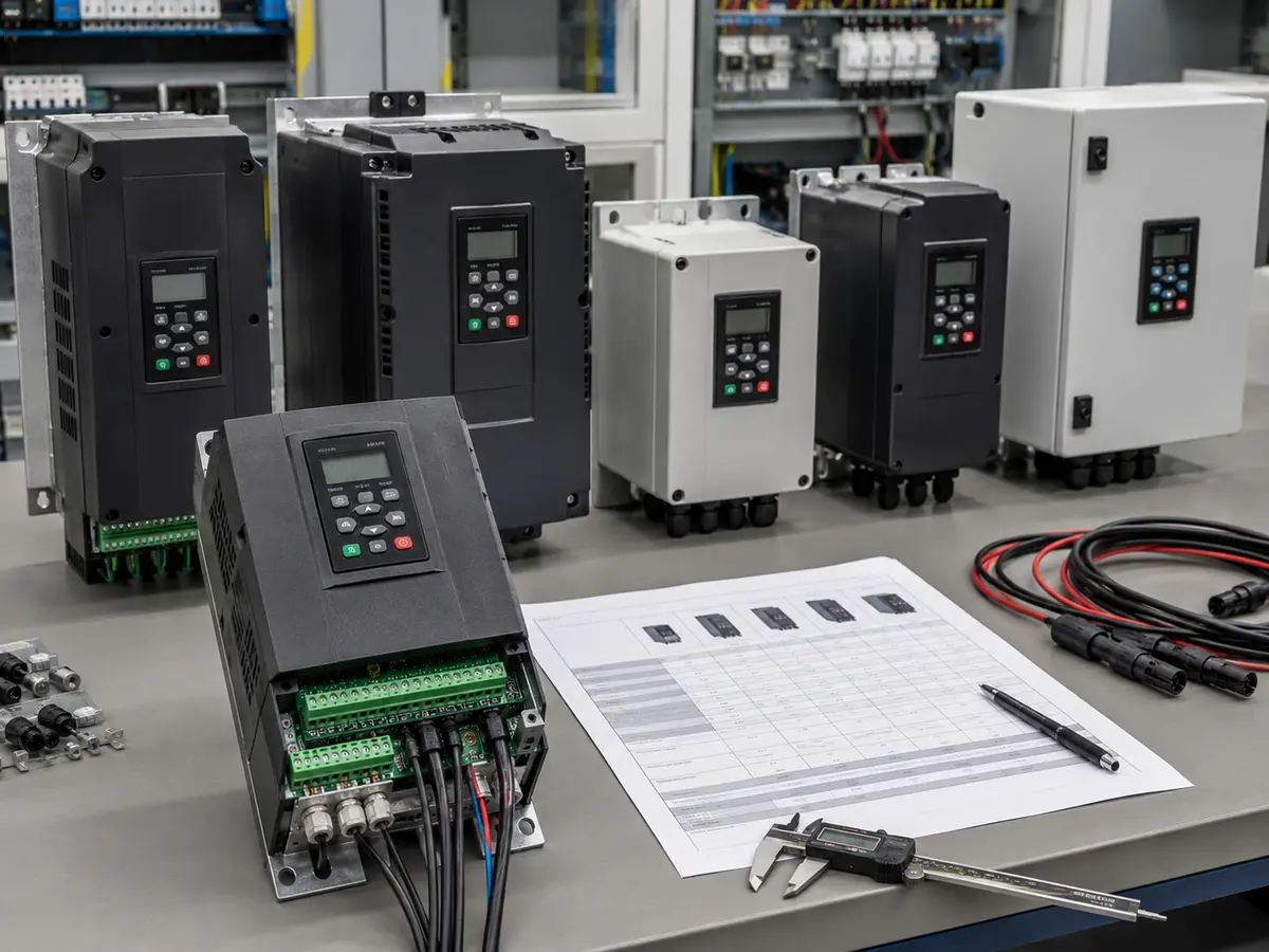 Solar Pump Inverter Model Range Review Solar pump inverter model range checked against pump current PV voltage and enclosure requirements