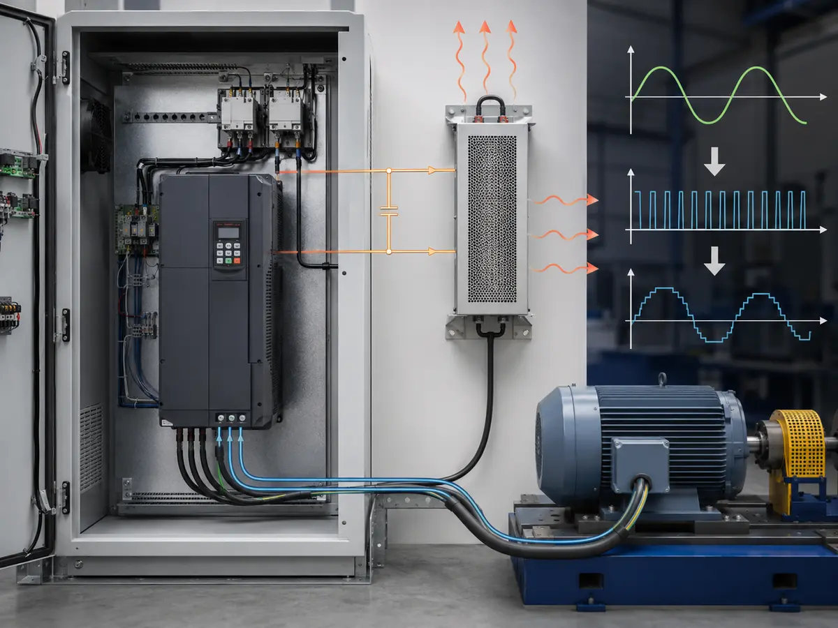 VFD Braking and Carrier Frequency Review VFD braking resistor and carrier frequency derating reviewed beside a motor cable diagram