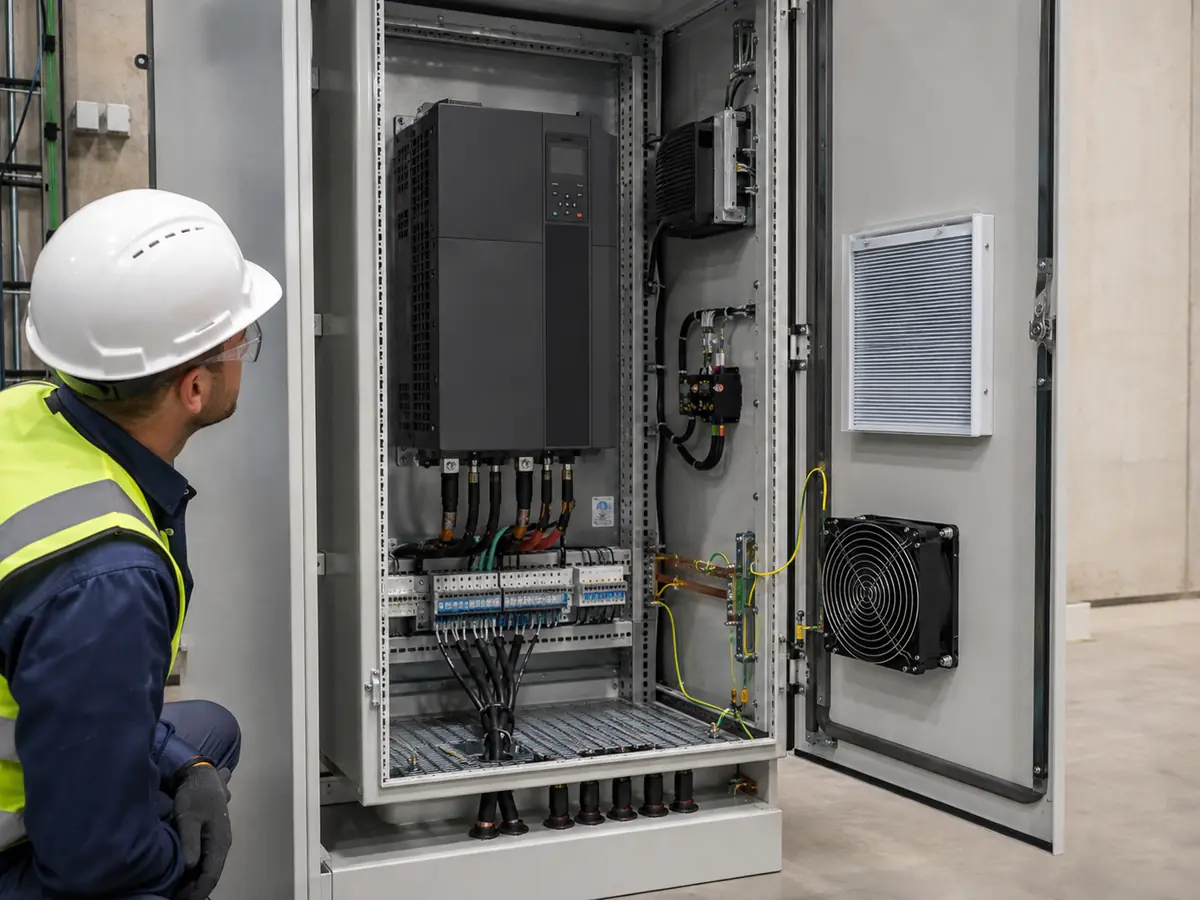 VFD Cabinet and Installation Environment Selection Check VFD control cabinet inspection for cooling, dust protection, cable space, and ambient temperature
