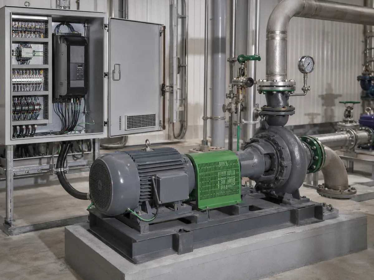 VFD for Pumps Selection, Sizing, and Control Methods Variable frequency drive controlling an industrial centrifugal water pump
