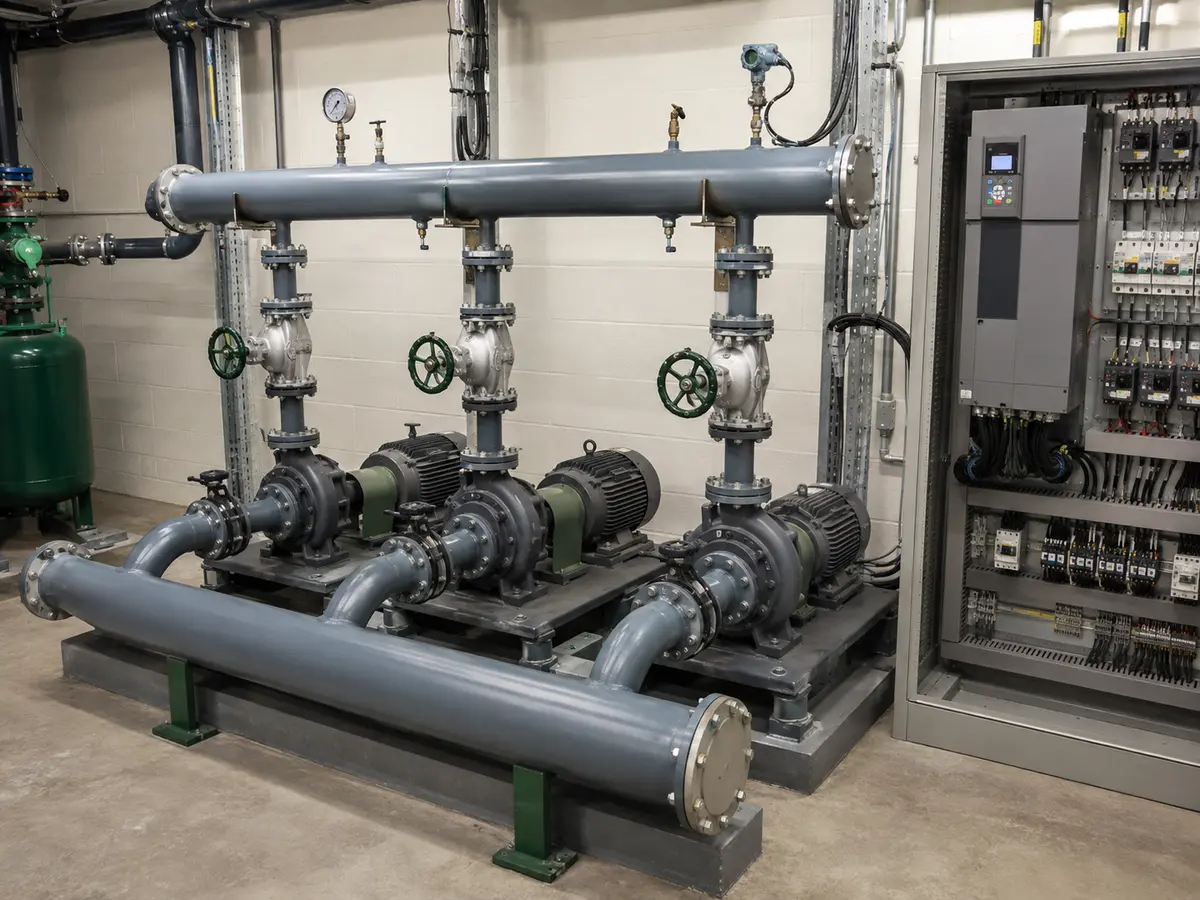 Multi-Pump VFD Cascade and Lead-Lag Control Lead and lag pumps using VFD cascade control on a common water header