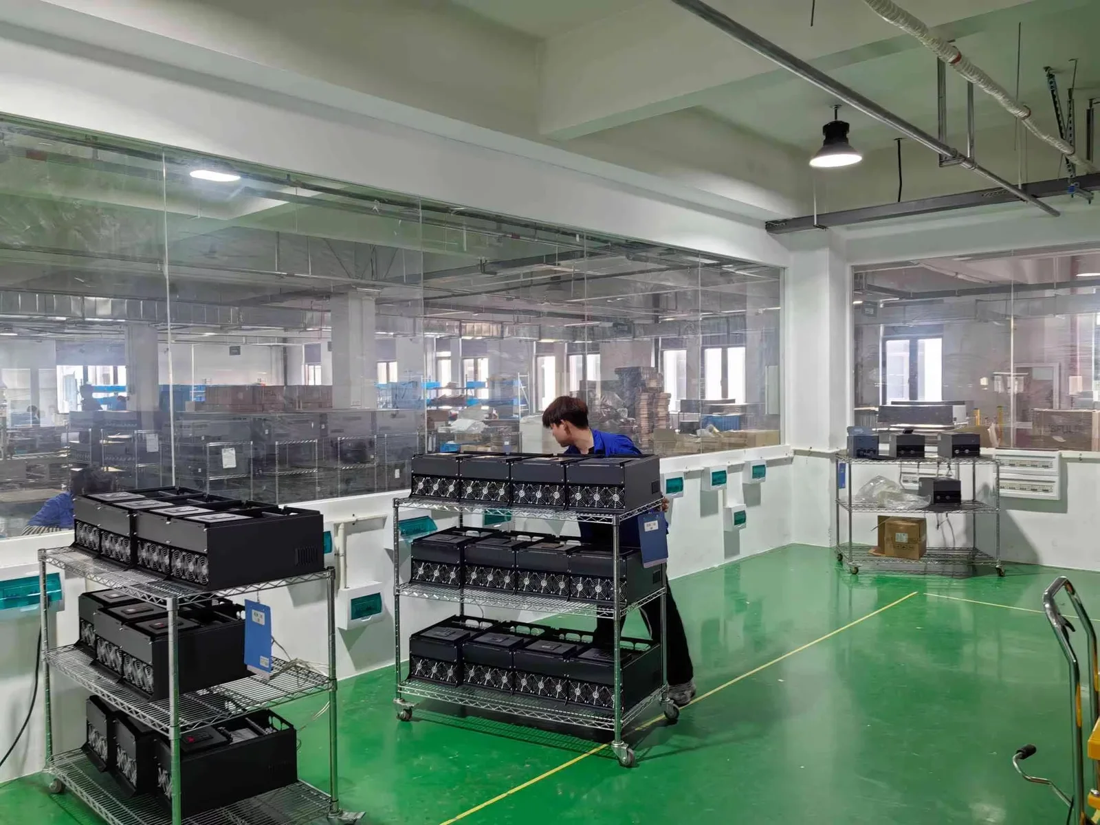 Finished inverter units placed in a monitored batch verification area after testing at UFELE