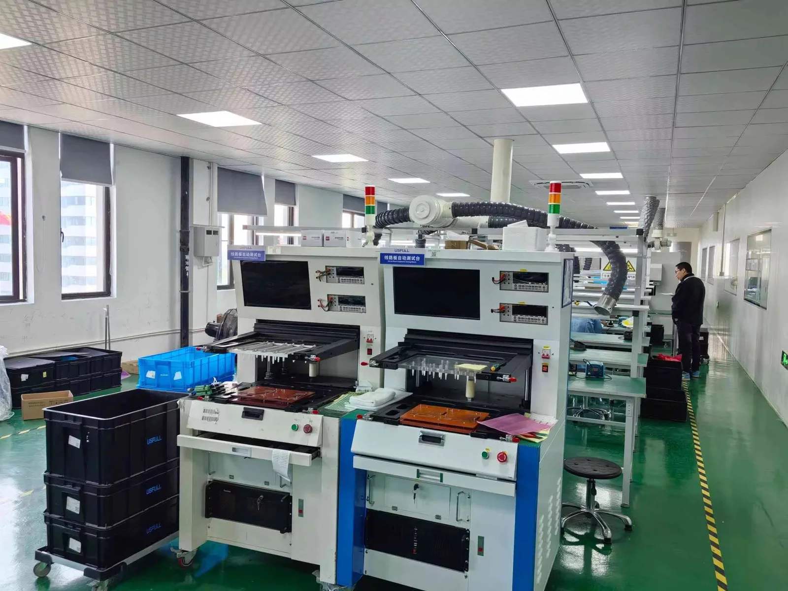 Automated PCB process control equipment used during electrical product assembly quality control at UFELE