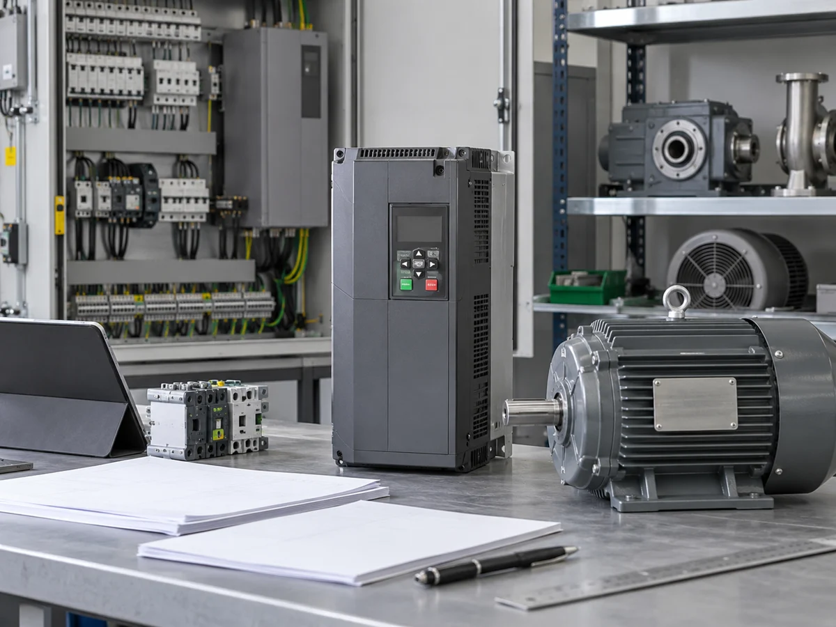 VFD model selection support with motor nameplate load type control method and cabinet space