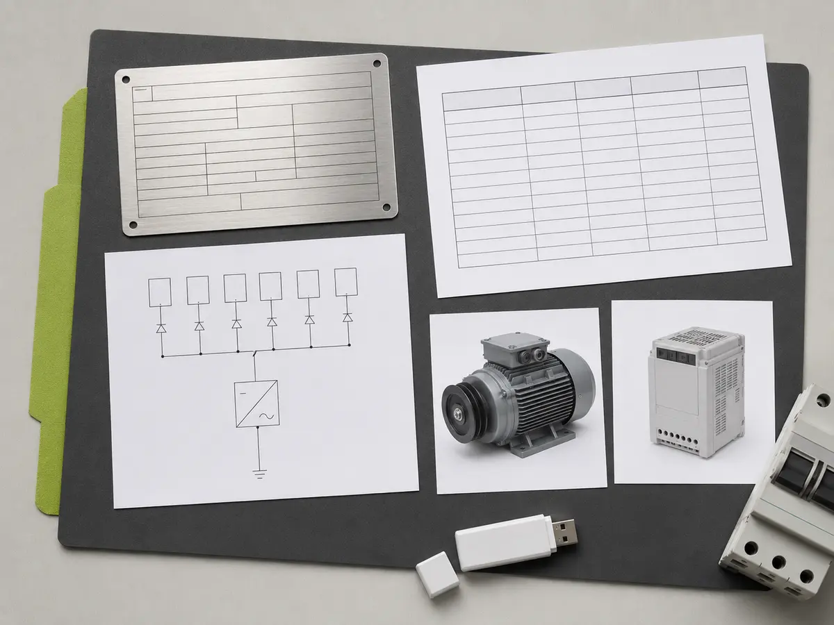 Product nameplate photo item list and PV sketch prepared for an electrical inquiry
