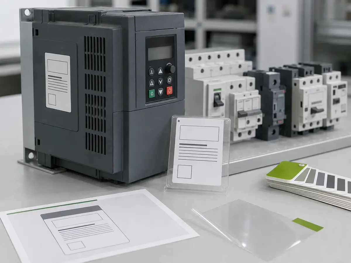 OEM electrical product label reviewed with brand model and required rating information