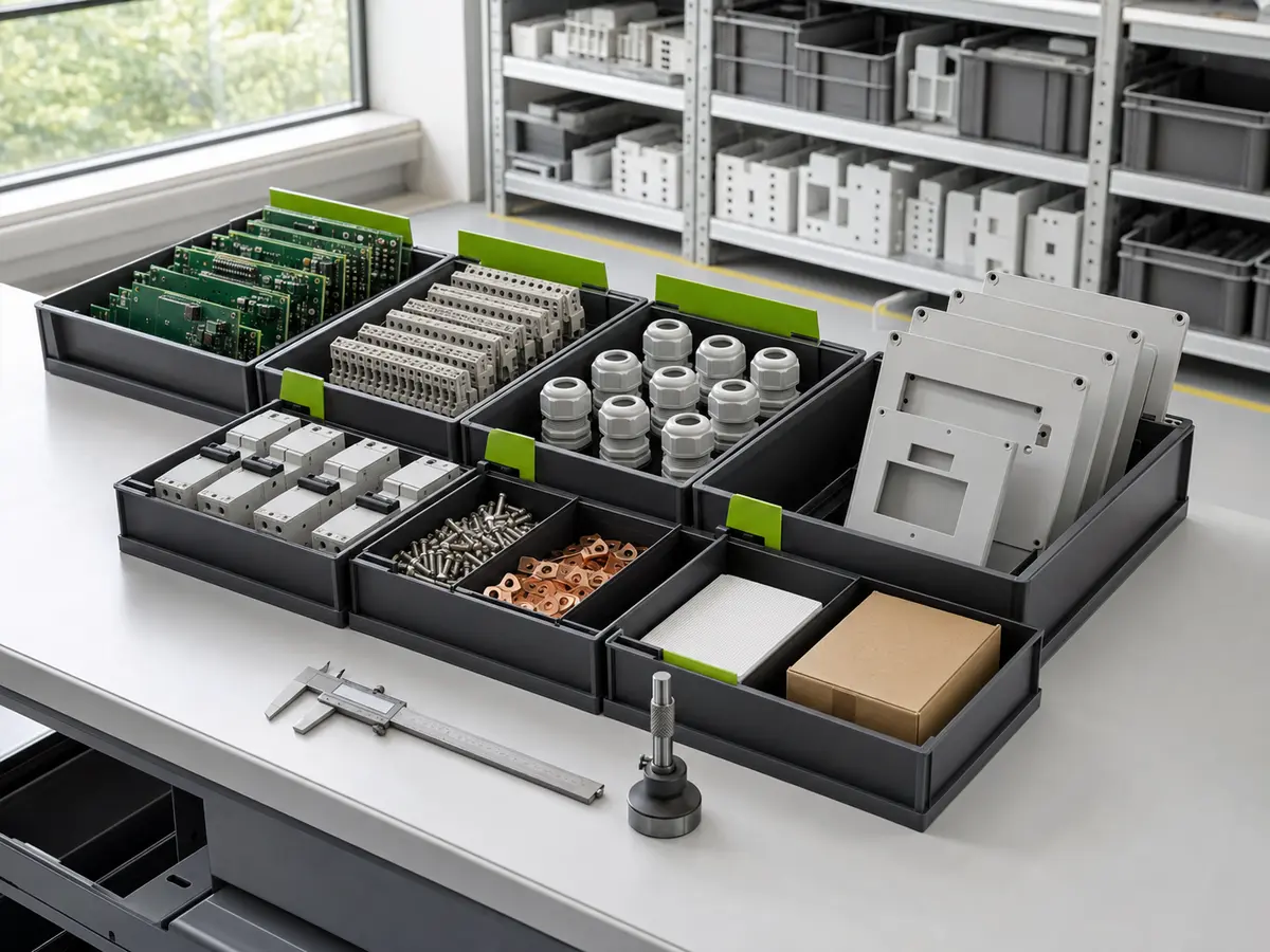 Incoming component and packaging material inspection for an electrical product order