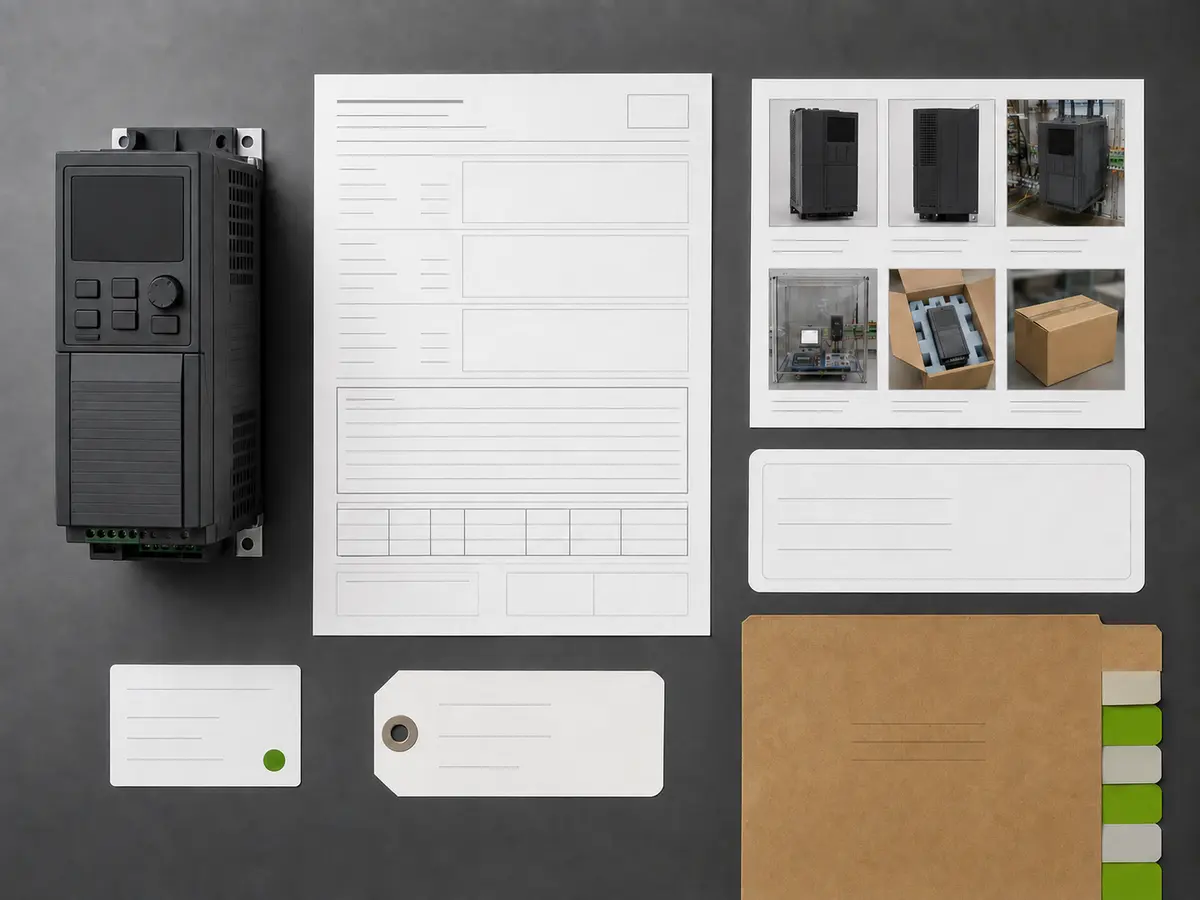 Documented electrical product inspection record with test results labels and packing photos