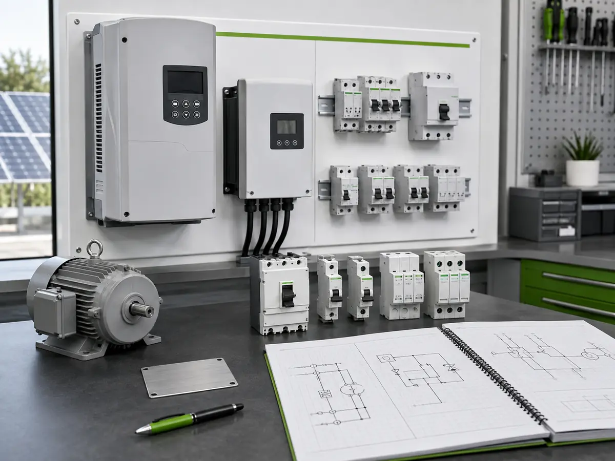 Electrical and Solar Product Glossary Reference Electrical and solar glossary reference with a VFD, motor, PV protection devices and low-voltage circuit breakers