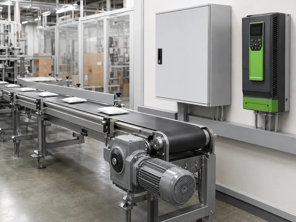 Variable frequency drive smooth start motor control for conveyors pumps and industrial equipment