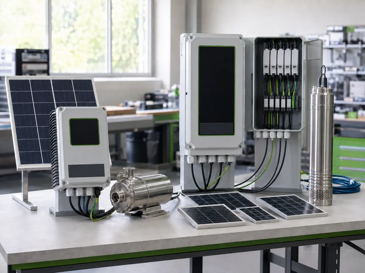 Illustrated UFELE electrical project collection for solar pumping inverter and PV protection references